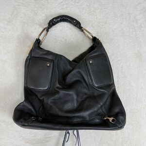 Black Studded Leather Bag Slouchy Tote Edgy Chic Boho Rocker Street Style